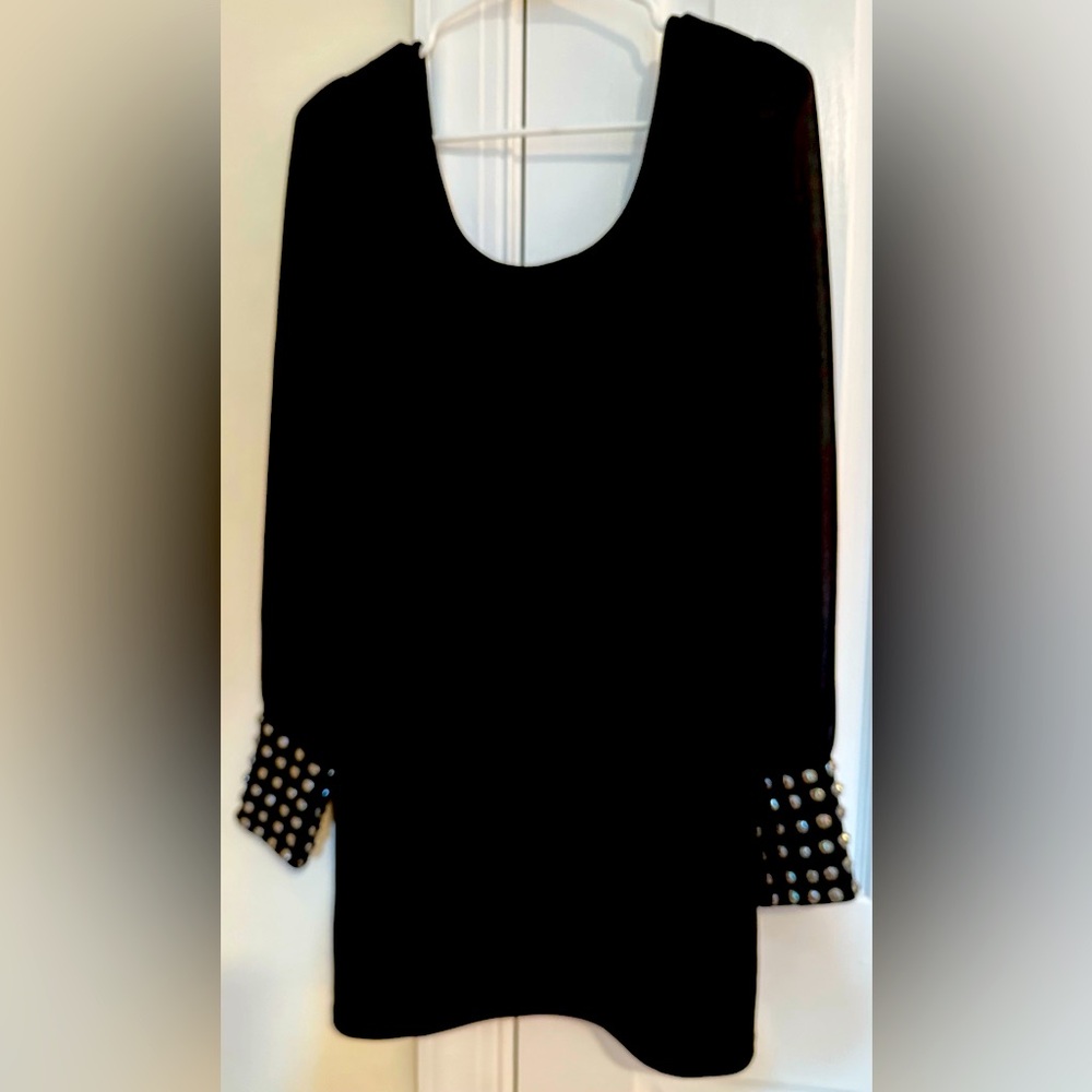 Maude Black Long Sleeve Mini Dress Studded Cuffs Scoop Back 13M849 Womens M
